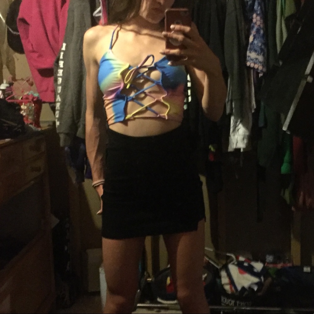 Rainbow Rave Lace-Up Top - Picture 2 of 8